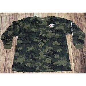 Champion Men's Classic Long Sleeve T Shirt Camo Sleeve Logo Size 3XL XXXL Rare